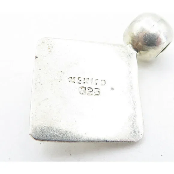 MEXICO 925 Sterling Silver - Vintage Malachite Shiny Square Pendant - PT4473 - Picture 5 of 5